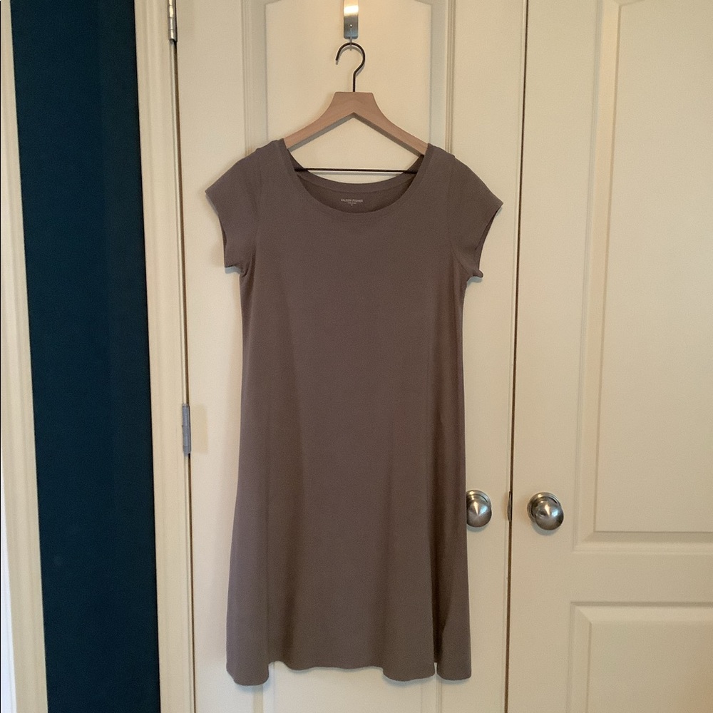 Eileen Fisher Taupe Organic Cotton T Shirt Dress Medium
